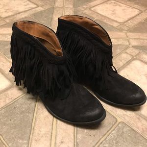 Black fringe booties